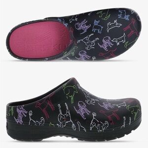Dansko Black Multicolor Animal Dog Print Clogs